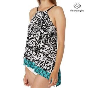 Coastal Blue Asymmetrical Hem Tankini Top Swimsuit Size 1X (16W-18W)